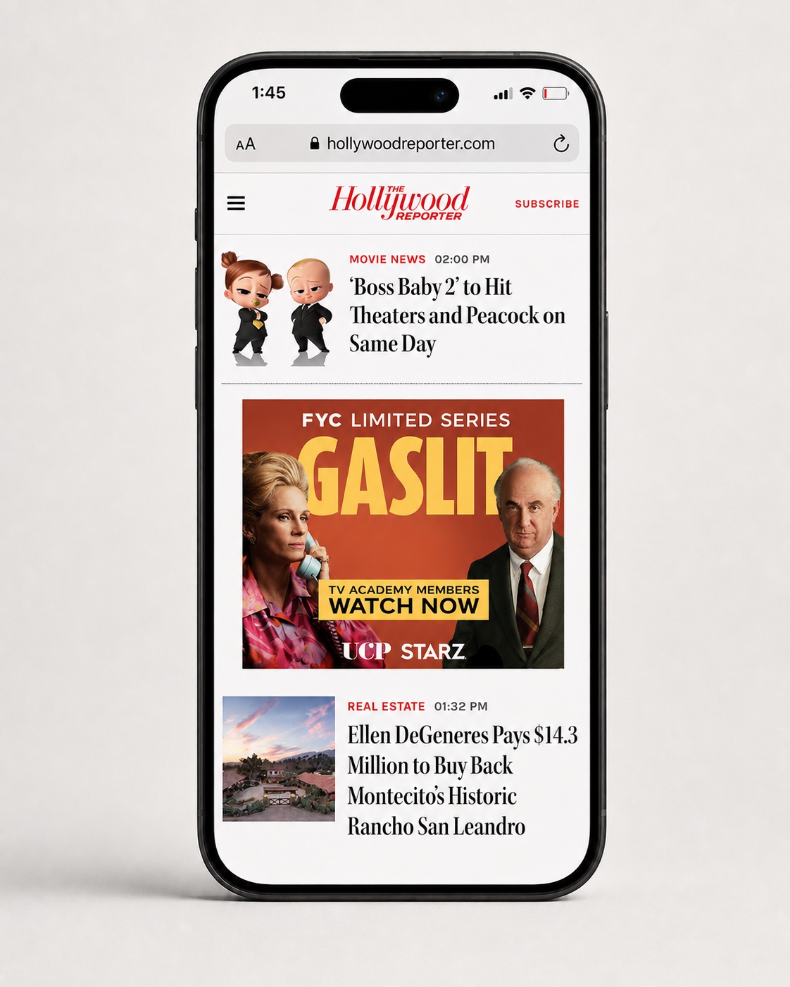 Gaslit For Your Consideration mobile banner ad on HollywoodReporter.com