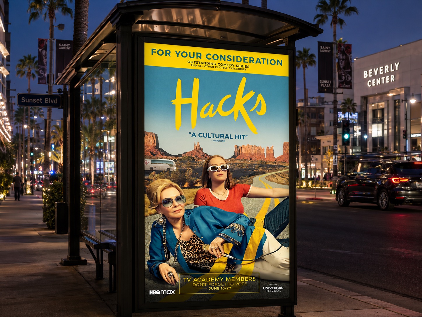 Hacks For Your Consideration bus shelter ad near the Beverly Center