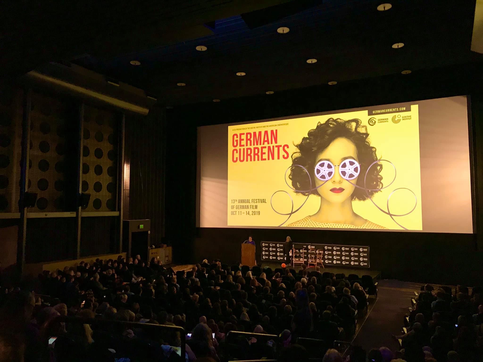 German Currents festival trailer playing on the theater screen to a full audience at the Egyptian Theatre on opening night