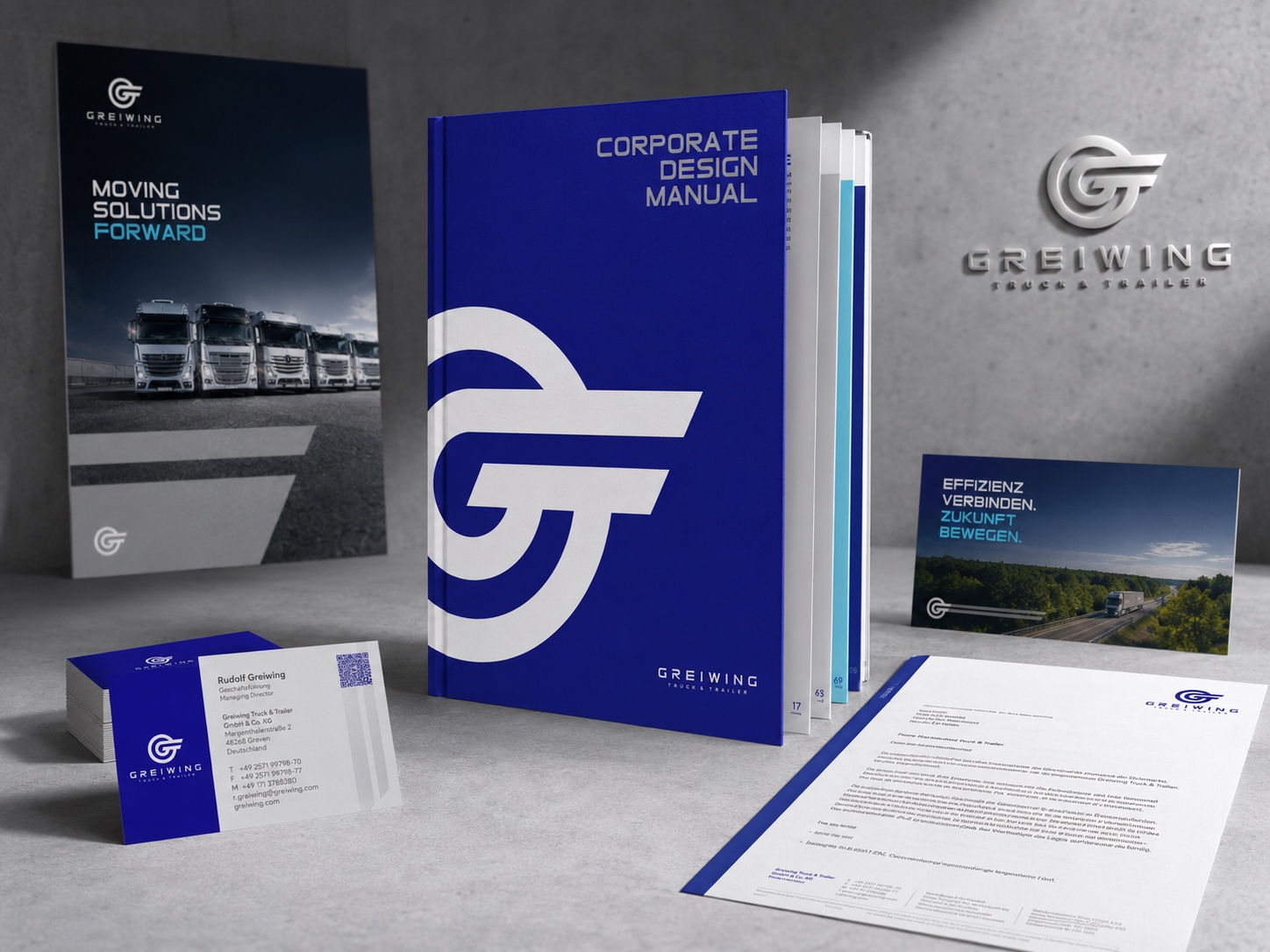 Greiwing corporate design manual with brand collateral and business cards