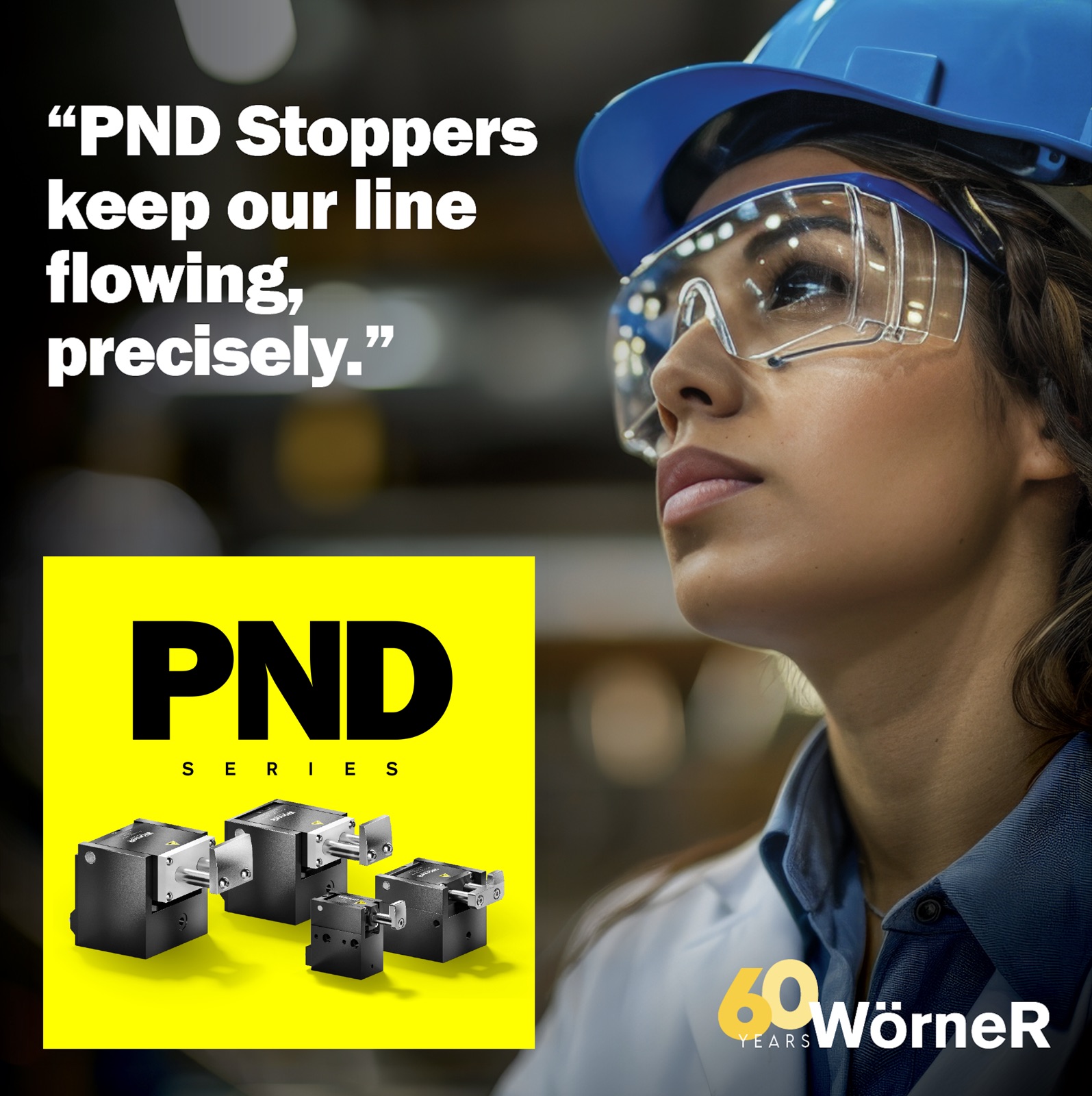 LinkedIn testimonial card quoting an employee: PND Stoppers keep our line flowing precisely