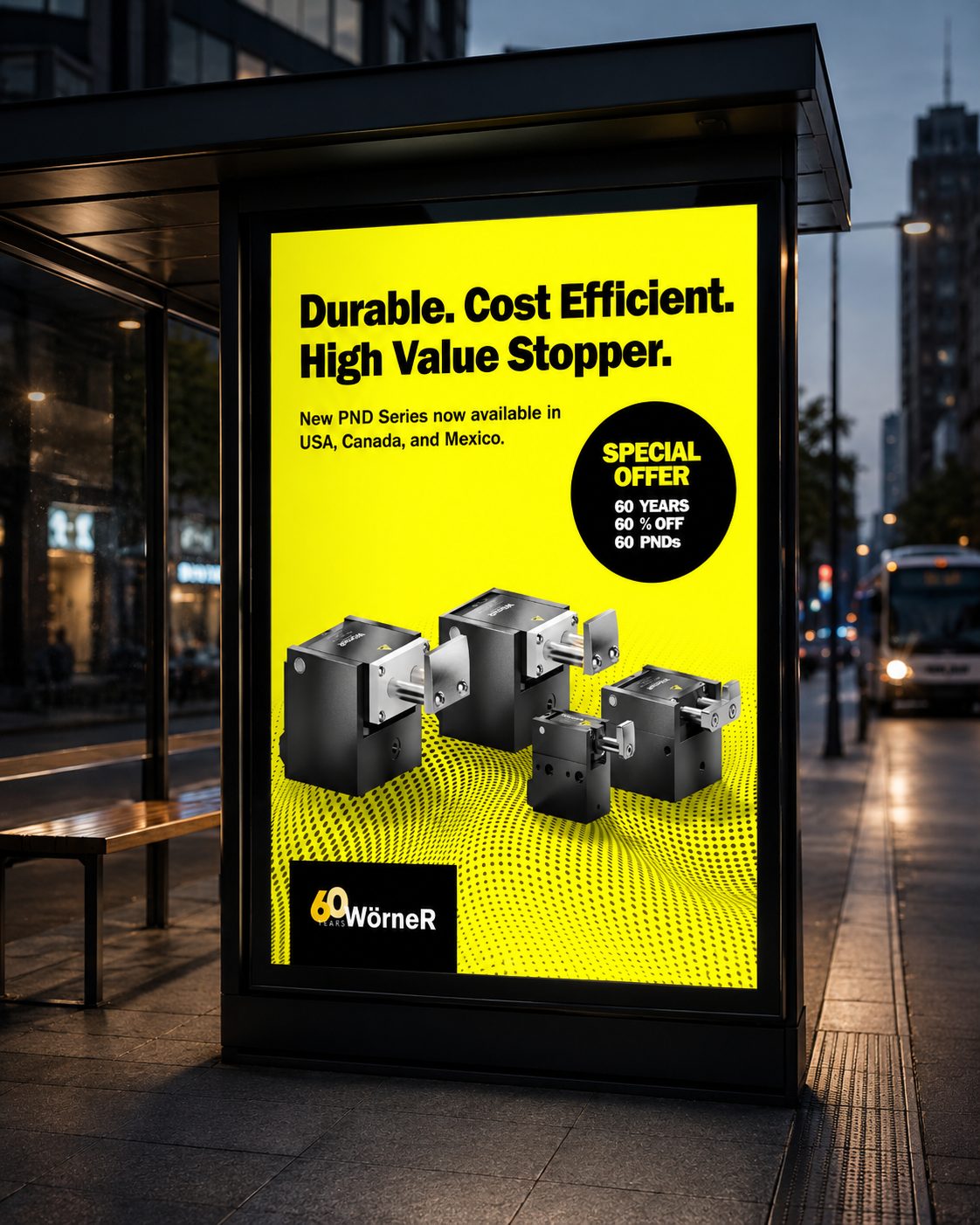 Woerner PND Series bus shelter poster, a concept visual designed for social content