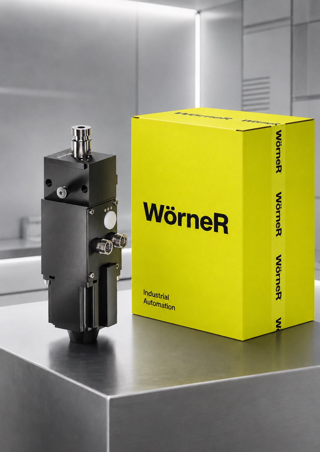 Woerner PND Series stopper module staged beside its retail packaging box